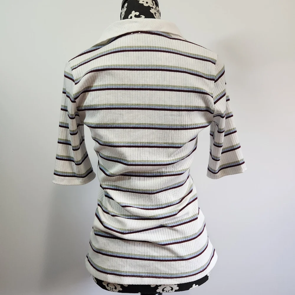 Free People White,Pistachio green,light blue and maroon striped V-neck Shirt - Picture 3 of 5